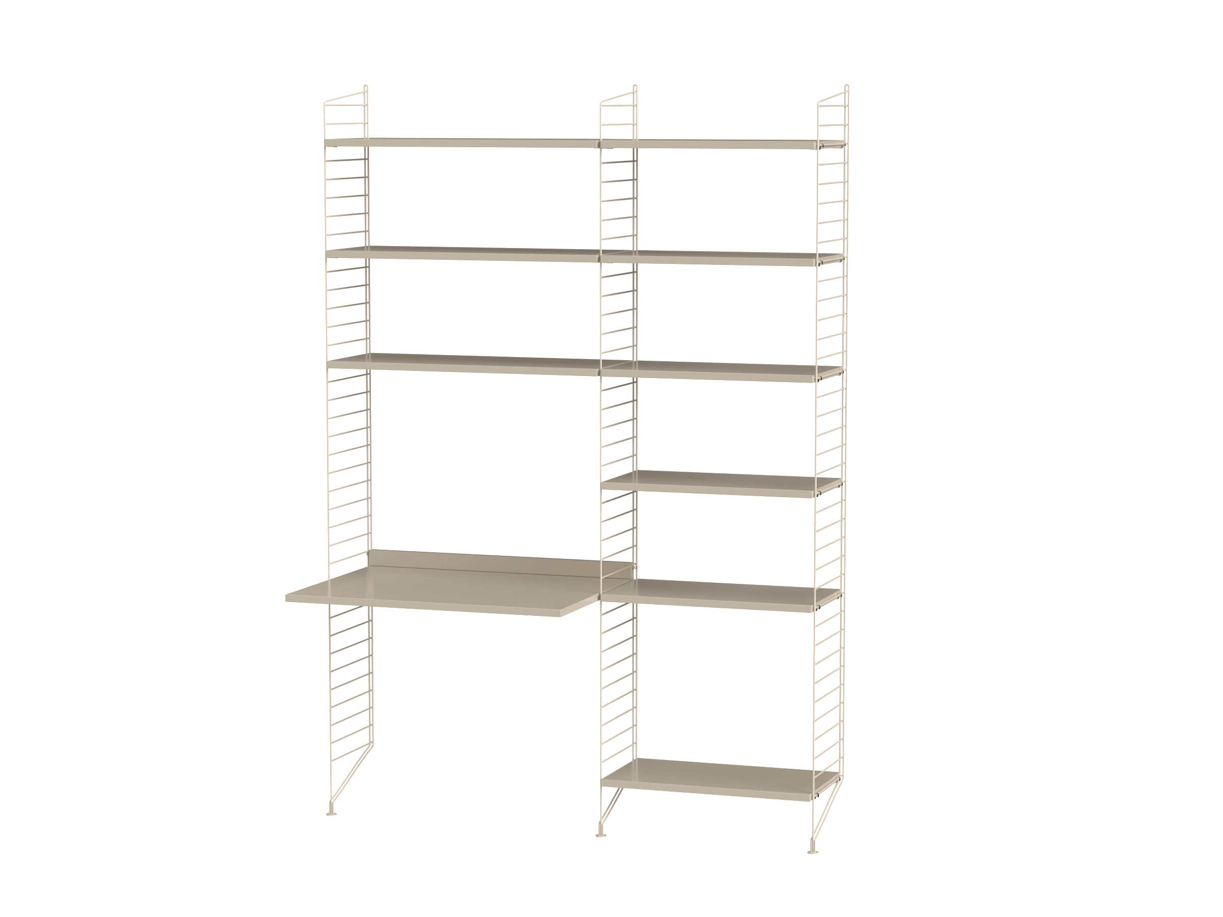 Destinée aux pièces plus spacieuse, cette combinaison à poser au sol vous offrira de nombreuses possibilités de rangement, mais également un espace de création pour les enfants. Grâce au bureau fixé au niveau de la section inférieure gauche, il ne manque que les stylos et le papier pour créer un espace de divertissement.