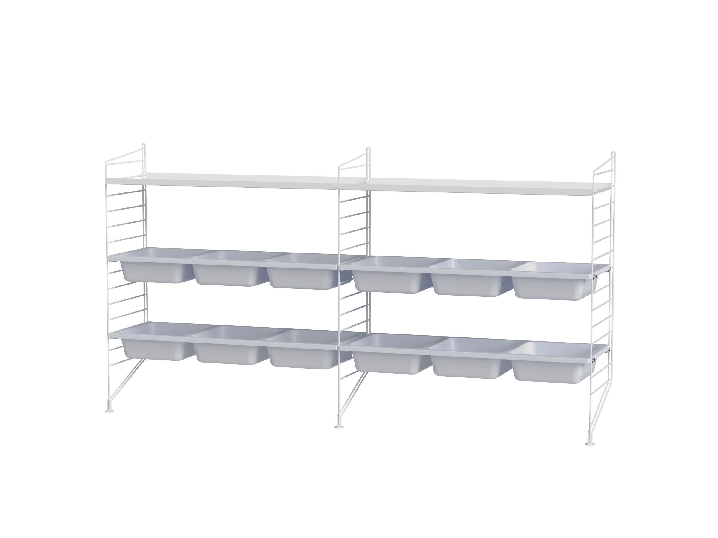 Combinaison en deux sections à poser au sol, d'une hauteur de 85 cm, vous offrant de nombreuses possibilités de rangement. Les bacs de rangement vous permettent de cacher toutes les petites choses qui traînent généralement dans la pièce.