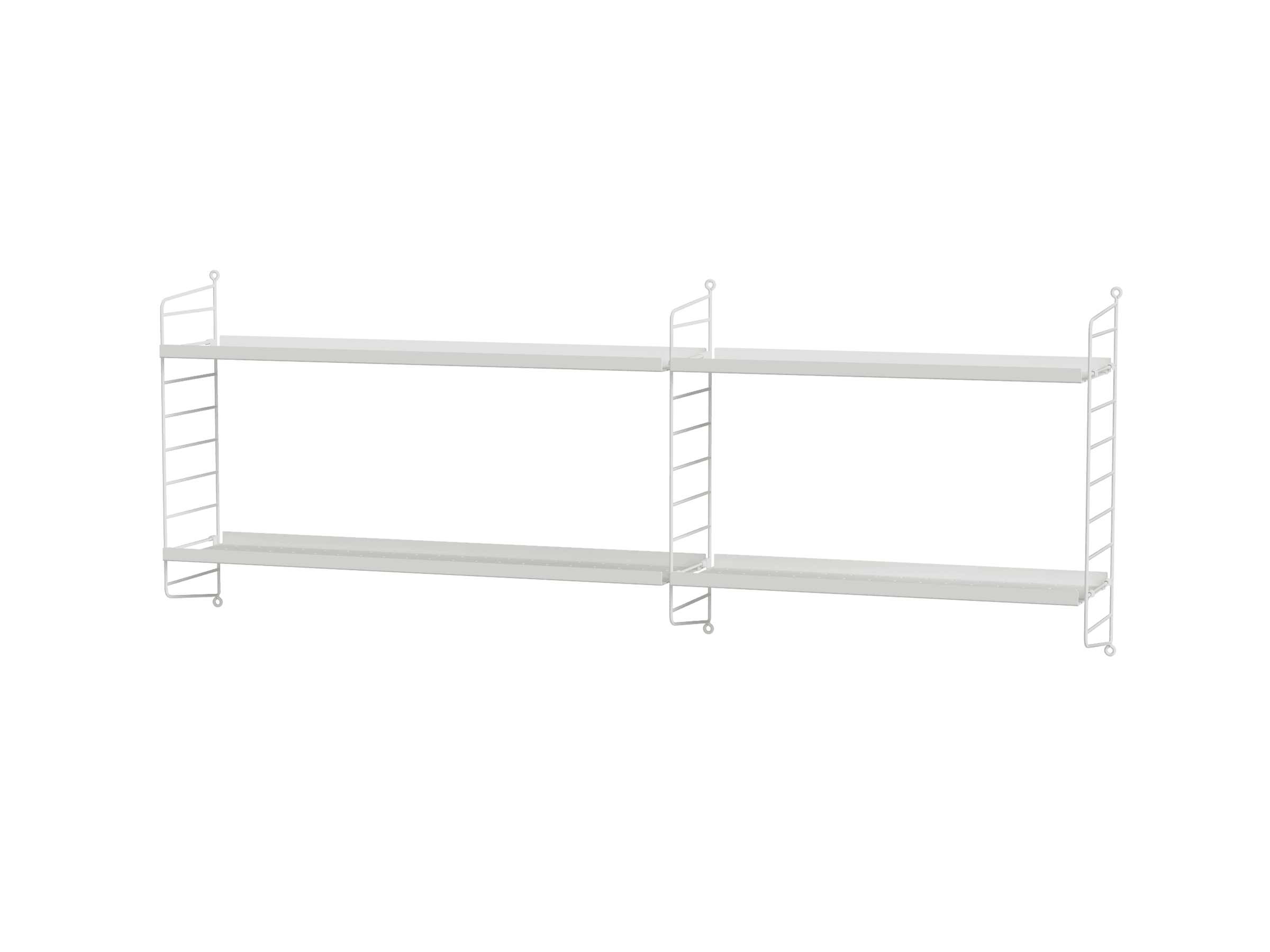 Cette combinaison en deux sections à fixer au mur présente une profondeur de seulement 20 cm mais offre suffisamment d’espace entre les étagères pour ne pas devoir se limiter aux objets de petite taille. Une combinaison d’étagères métal d'une profondeur de 78 cm et d’une profondeur de 58 cm permet d’obtenir un ensemble simple mais intéressant.