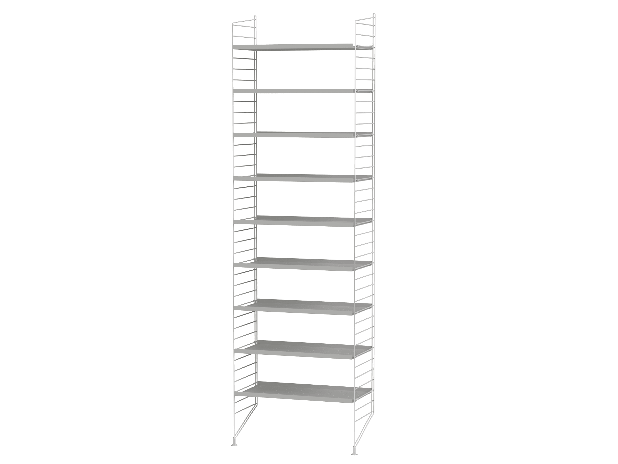 Det här prydliga 200 cm höga och 30 cm djupa hyllsystemet ger dig all förvaringsyta du behöver utan att själv ta upp för mycket plats i din hall. Med perforerade metallhyllplan hard du möjligheten att lägga till accessoarer.