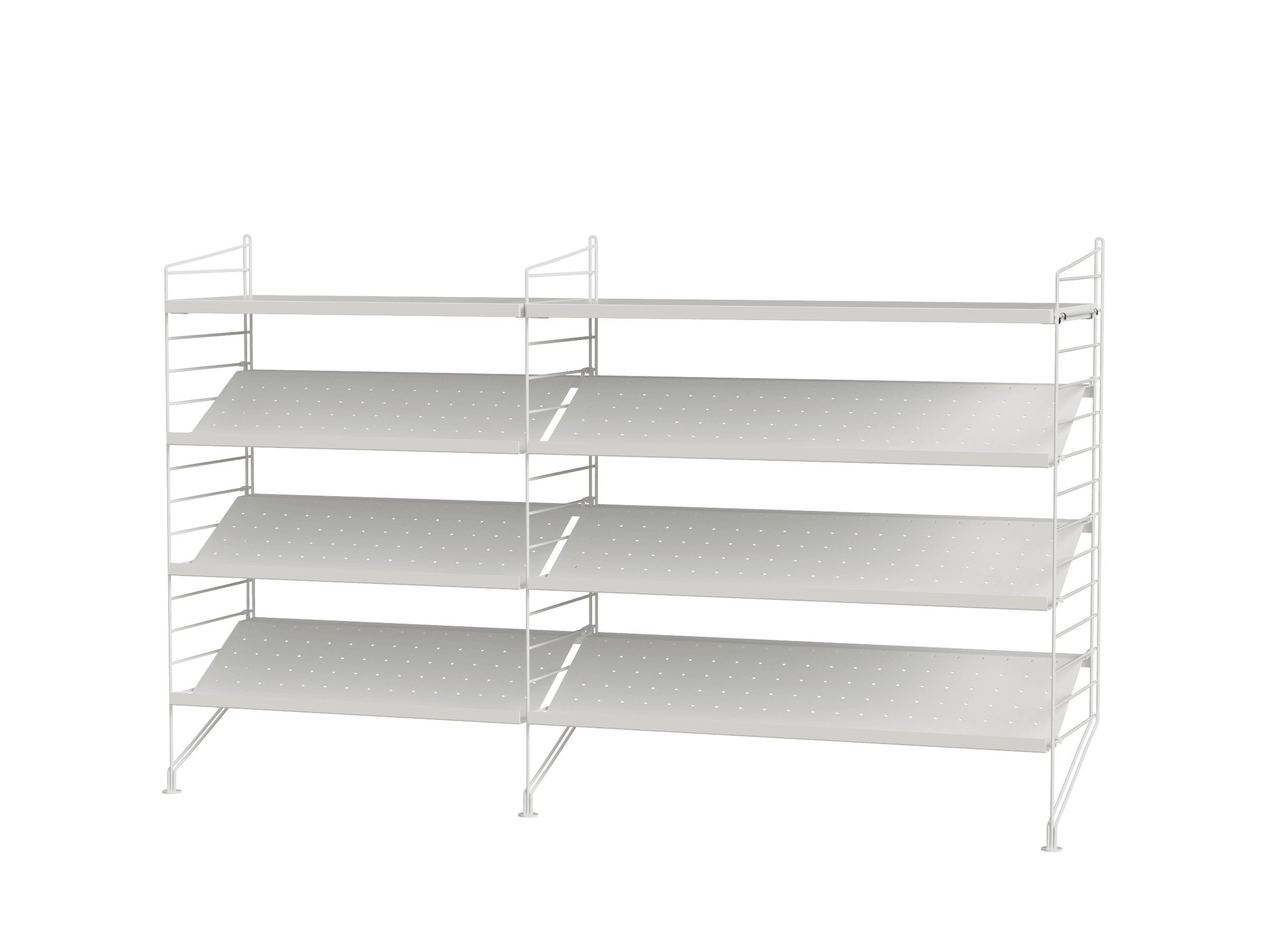 Floor mounted shoe shelf in two sections, 85 cm high, will not take up too much space while giving you plenty of room to keep your shoes.