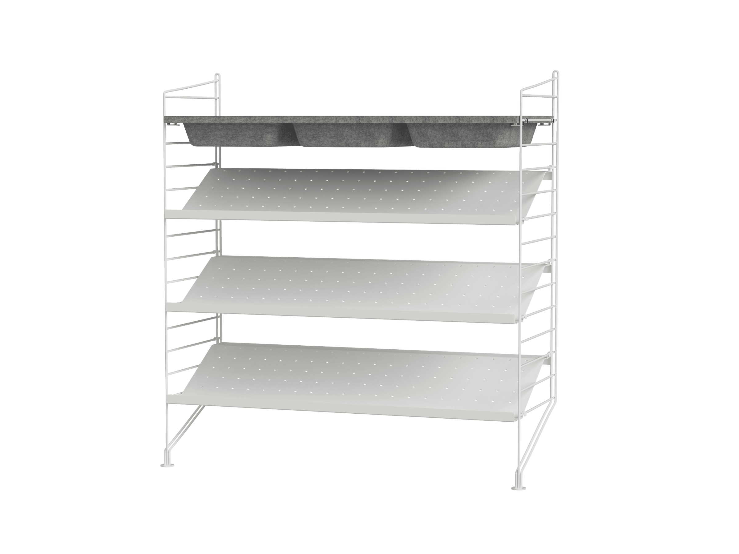 Pour les entrées de taille petite à moyenne, nous vous proposons cette étagère à chaussures en une section, qui vous permet d’éviter de déposer vos chaussures sur le sol. Cette combinaison d’une hauteur de 85 cm se pose sur le sol. Bac de rangement feutrine dans la partie supérieure vous offrant un espace de rangement pour toutes les petites choses qui s'égarent facilement.