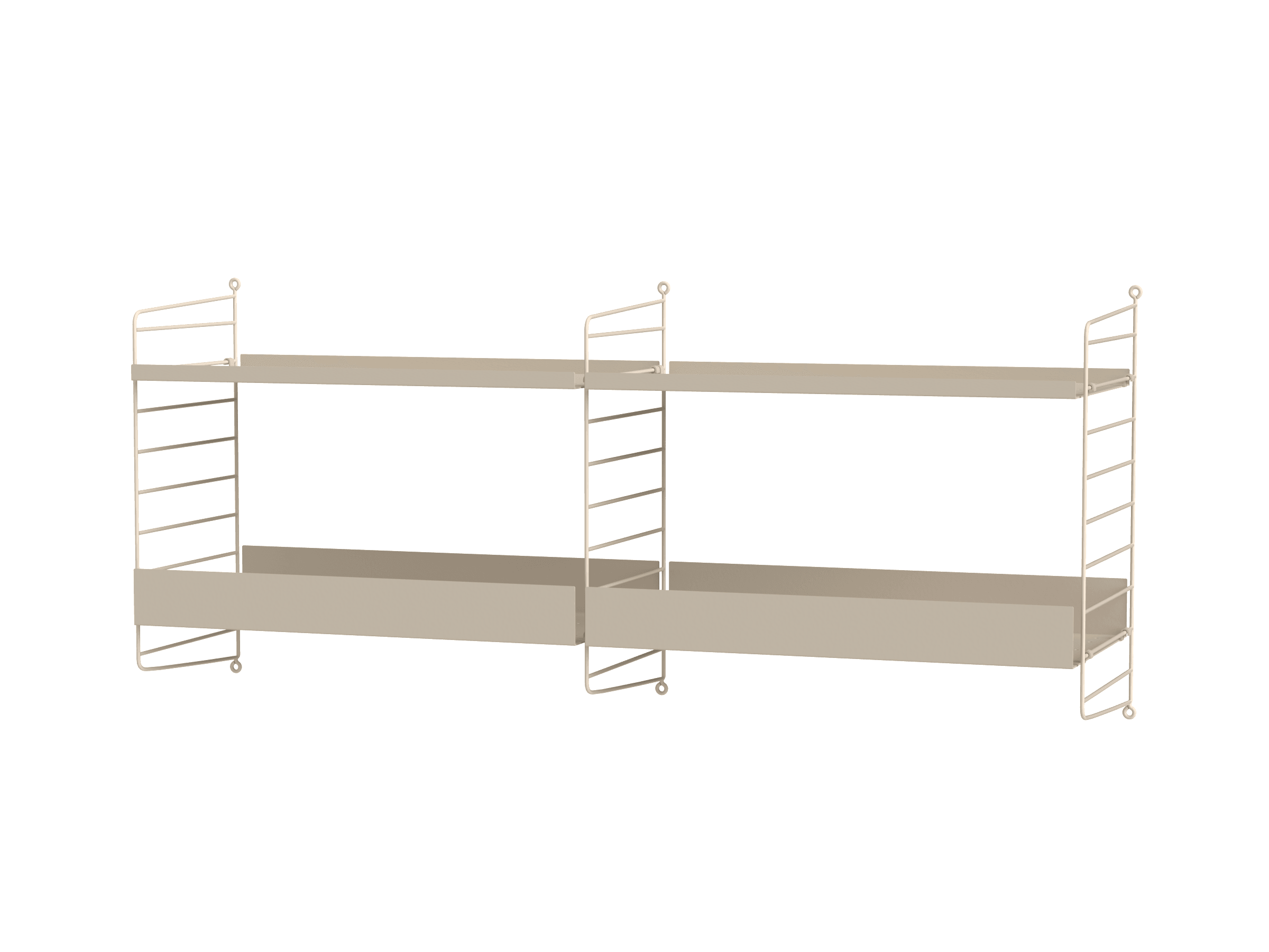 Cette combinaison en deux sections à fixer au mur dotée d'étagères métal est parfaite pour ranger les ustensiles de cuisine. C’est une combinaison de départ parfaite, et au fur et à mesure que vous achetez de nouveaux ustensiles de cuisine, il vous suffit d’ajouter des accessoires pour augmenter les possibilités de rangement.