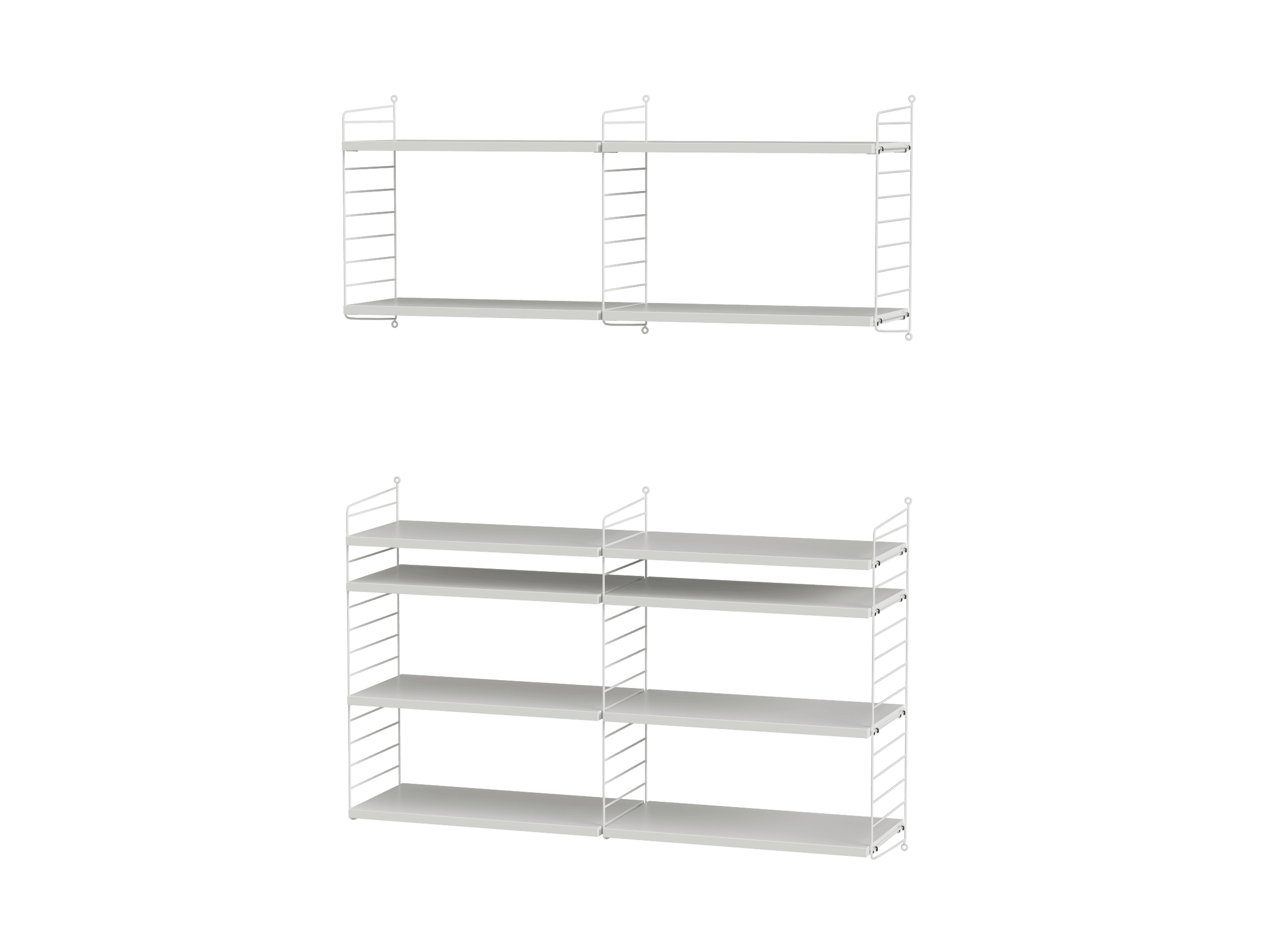 Combinaison à fixer au mur séparée en deux sections. Parfaite pour le salon, où l'on souhaite généralement présenter des objets un peu plus hauts, tels qu’un vase avec des fleurs. Avec un total de 12 étagères, vous disposez de suffisamment d’espace pour ranger vos livres et autres objets.