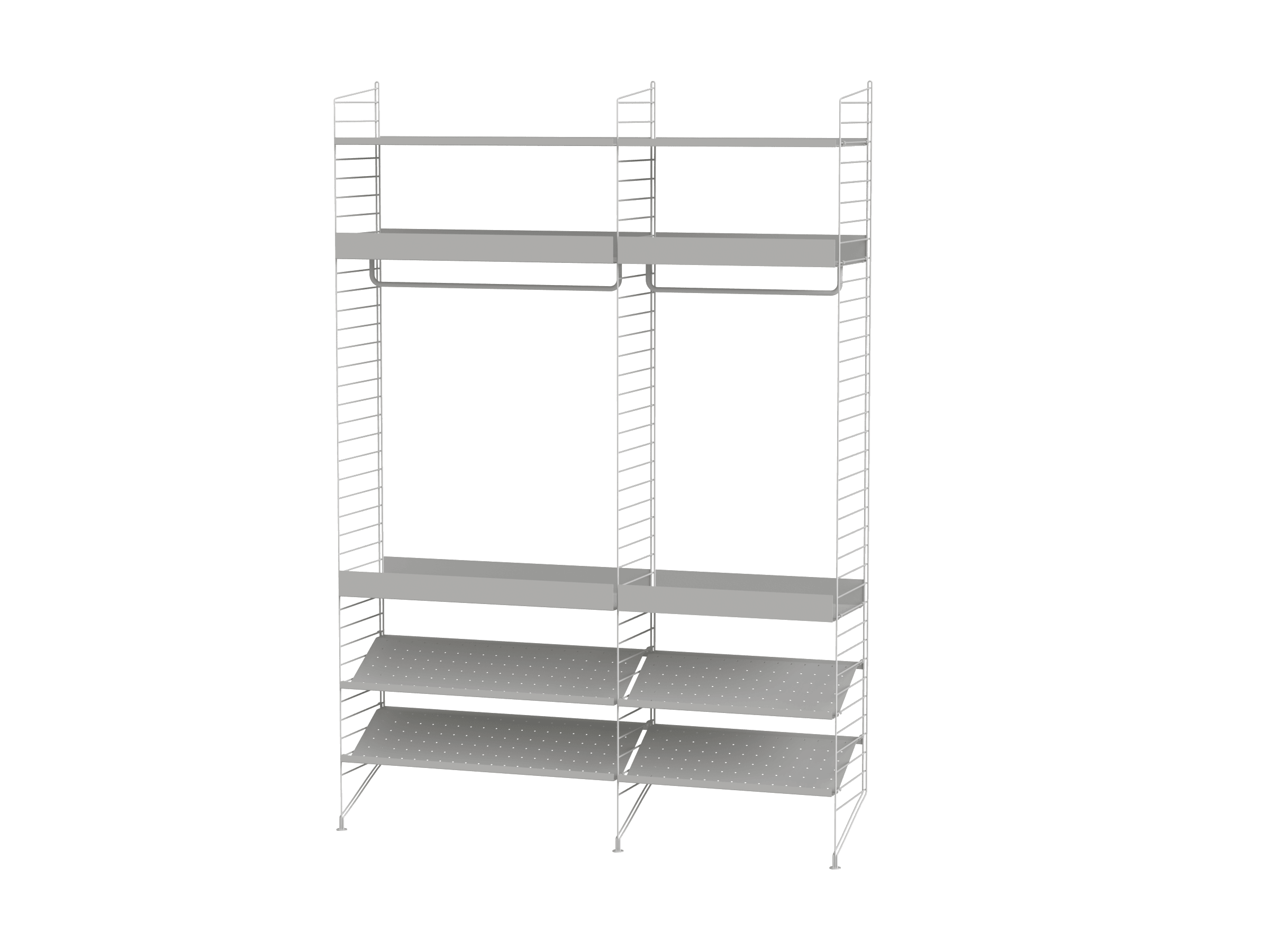 Pour les chambres spacieuses, nous proposons cette combinaison en deux sections à poser au sol incluant de nombreuses fonctions telles que des barres et des étagères à chaussures.