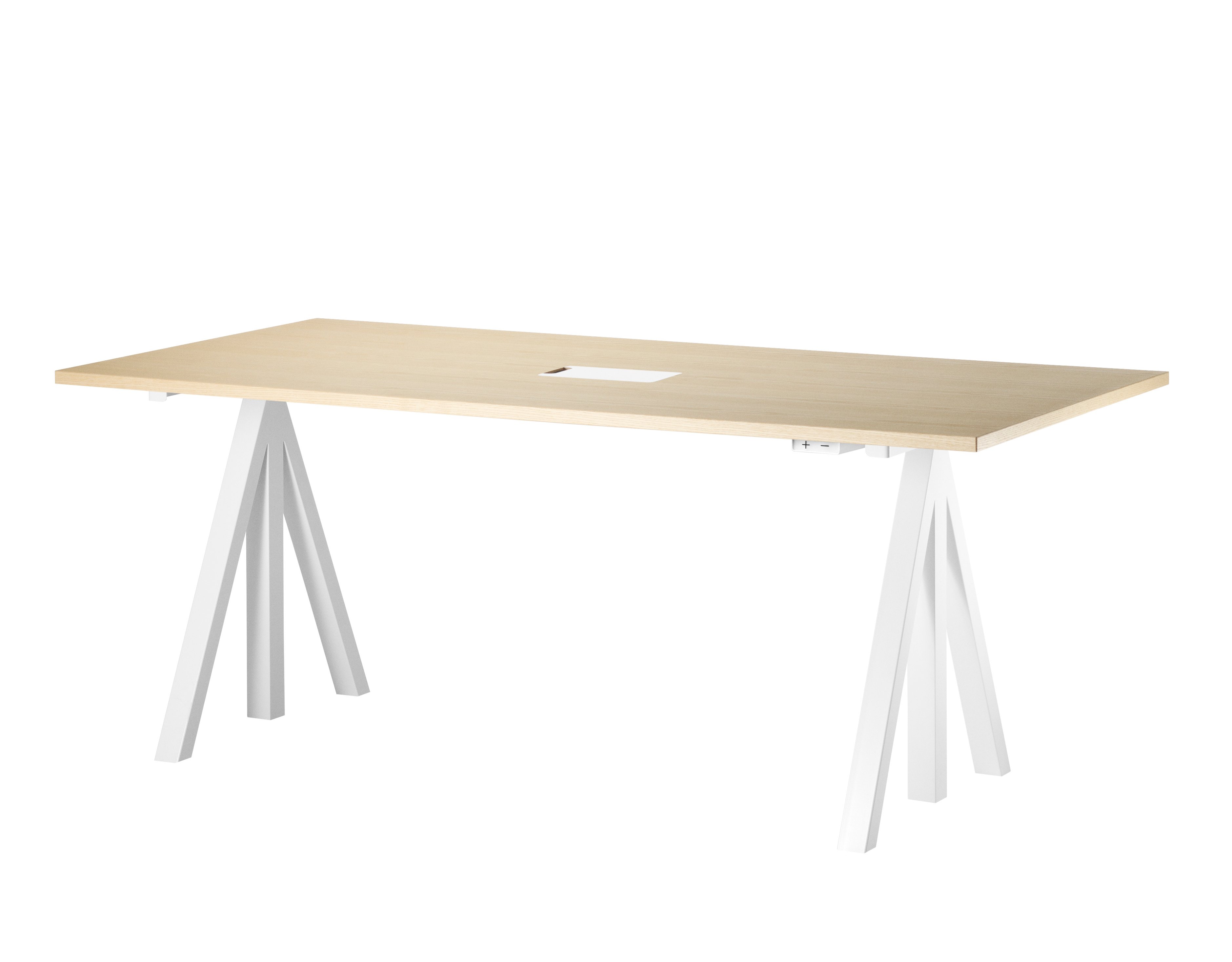 height-adjustable meeting table, ash 180x90 cm