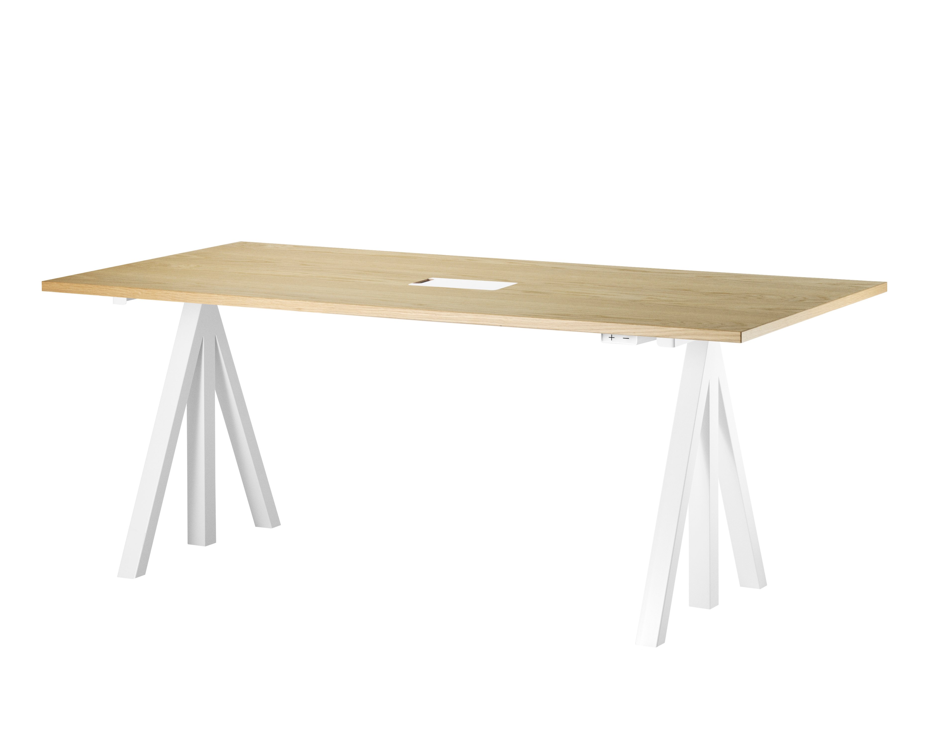 height-adjustable meeting table, oak 180x90 cm