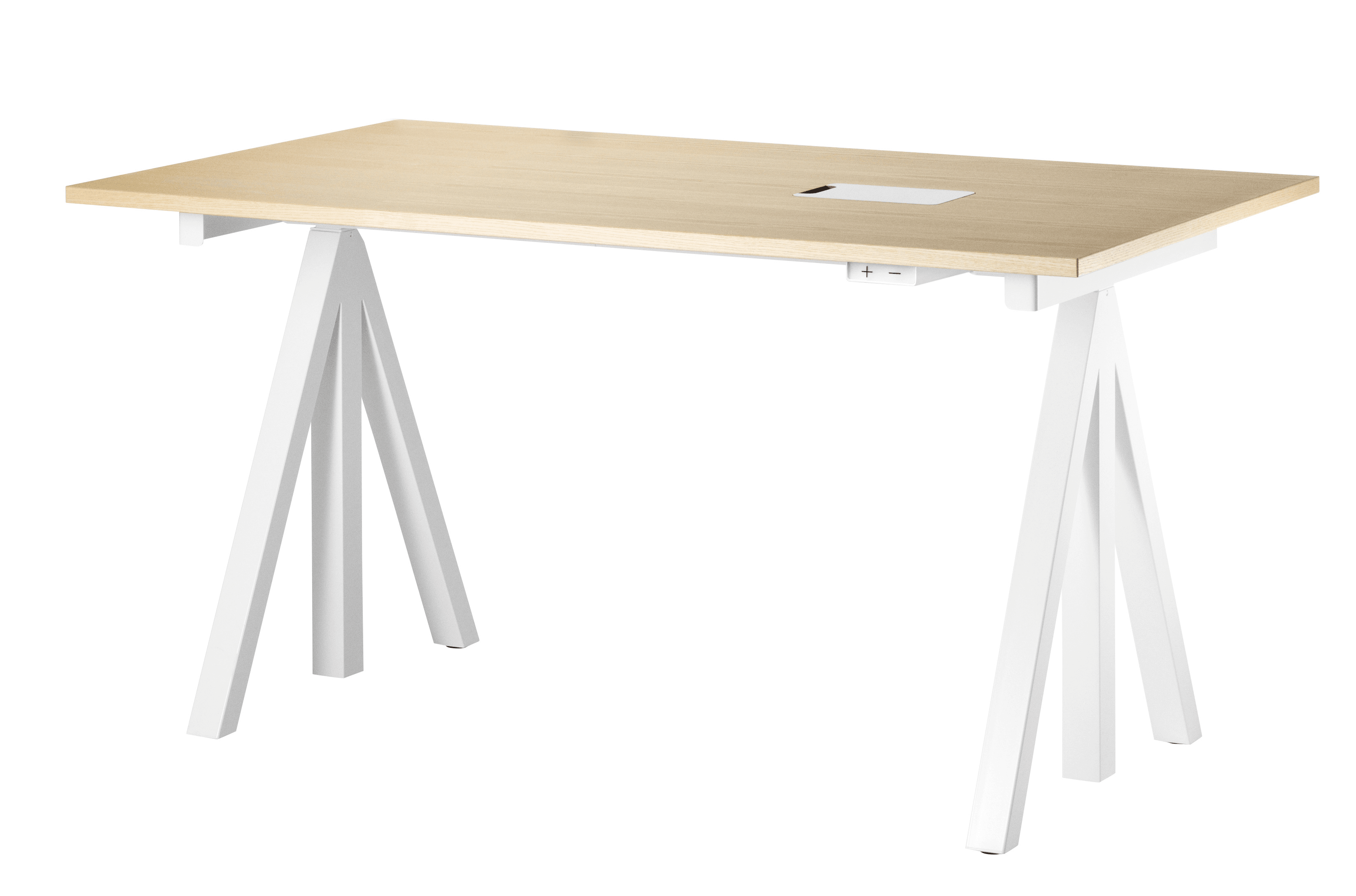 height adjustable work desk, electrical, in ash, 140x78 cm, upright position